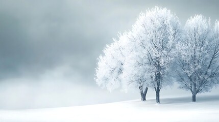 Lonely Tree in Foggy Winter Landscape