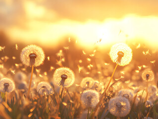 Dandelions blowing in the breeze on a summer day.


