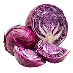 Fototapeta premium Red cabbage, cut into pieces isolated on transparent background