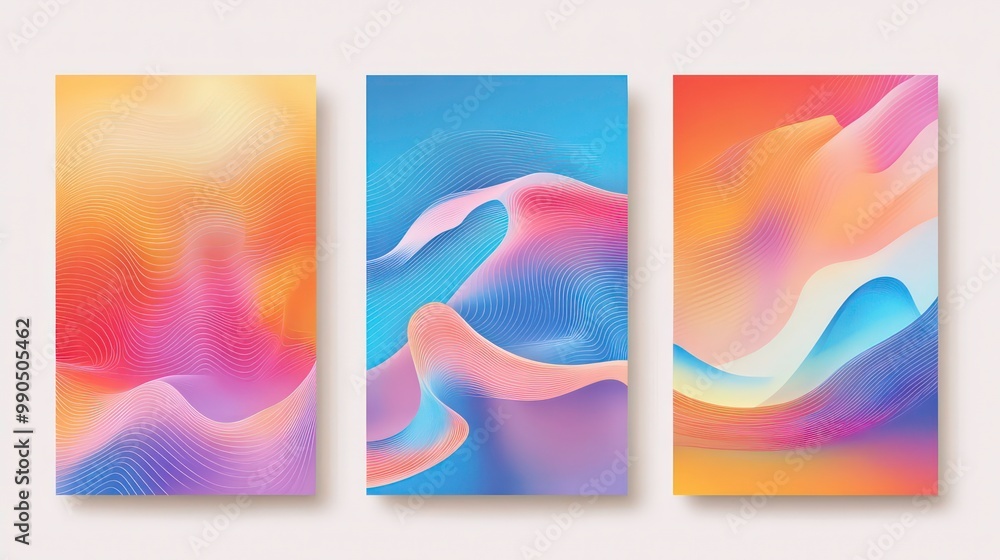 Aufkleber set of abstract gradient backgrounds with wavy lines.