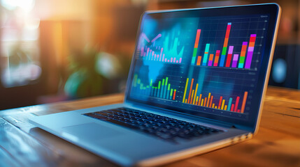 Data analysis variable concept. Incentive market growth statistical analysis concept with a laptop.. Stock market charts, graphs