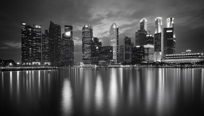 Fototapeta premium A black-and-white photo of a famous city skyline or iconic landmark, evoking a timeless, classic look