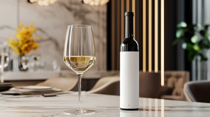 Elegant Wine Bottle and Glass in Modern Setting