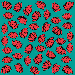 seamless pattern with red flowers. Floral pattern of pink peonies on green background.