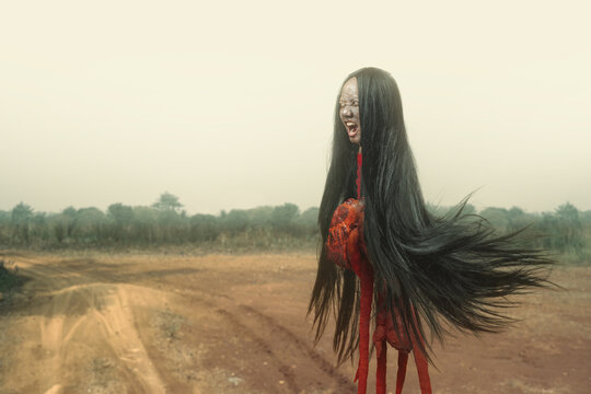 Kuyang, Kunyang, or Krasue ghost in a creepy and scary mood