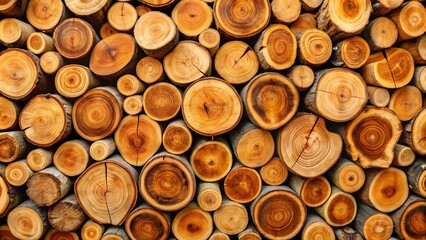 Pile of tree trunks and branches arranged together abstract background.