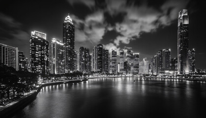 Obraz premium A black-and-white photo of a famous city skyline or iconic landmark, evoking a timeless, classic look