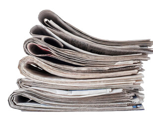 Zeitungsstapel isoliert auf wei&szlig;en Hintergrund, Freisteller