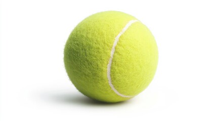 A single yellow tennis ball with a white seam isolated on a white background.