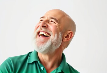 A man in his s with a white beard and a bald head wearing a gree