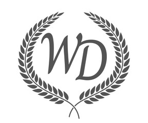 Obraz premium Initial letter W and D, WD monogram logo design with laurel wreath. Luxury calligraphy font.
