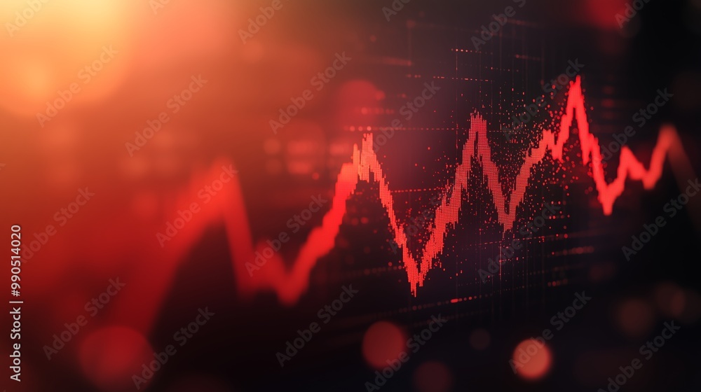 Poster dynamic red waveform pattern illustrating data fluctuations in digital technology context during a b