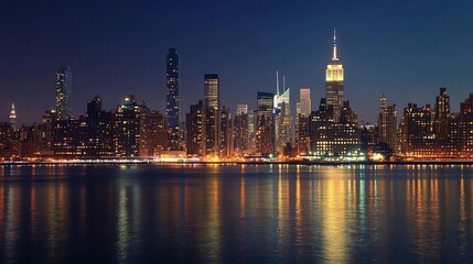 Obraz premium The New York City skyline at night.