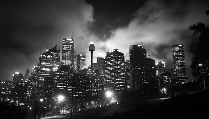 Fototapeta premium A black-and-white photo of a famous city skyline or iconic landmark, evoking a timeless, classic look