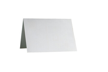 White blank empty card, standing, isolated on transparent background.