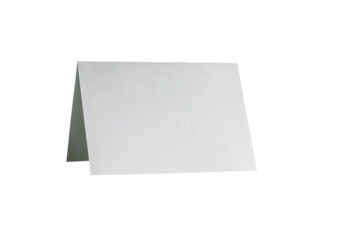 White blank empty card, standing, isolated on transparent background.
