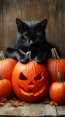 Black Cat and Pumpkins Iconic Halloween Symbols