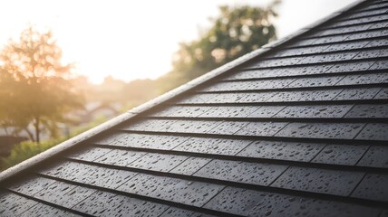 Secure Home: Black Shingled Roof with Raindrops in Focus