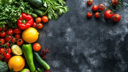 Multiple raw carrots with green leaves on a blue wooden table. Fresh vegetables on a dark background. Top view. Space for text.