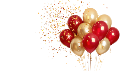 red gold festive balloons isolated on white or transparent png