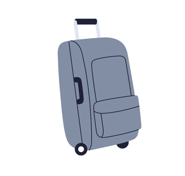 recommend clip art: Hand luggage, baggage with handle and spinner wheels. Packed suitcase for holiday. Bag, travel accessory, touristic valise, case, carry-on. Flat vector illustration isolated on white background