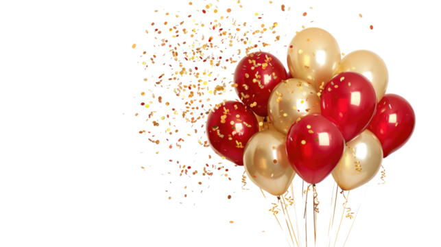 red gold festive balloons isolated on white or transparent png