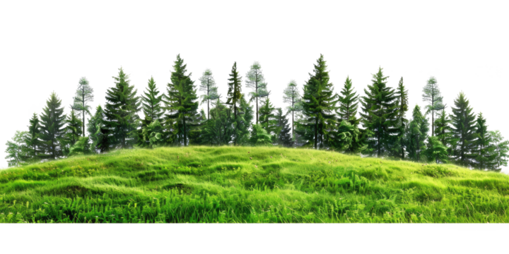 green grass forest with tree on hill panorama landscape isolated on white or transparent png