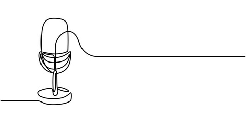 Microphone Doodle Icon. Hand Drawn Symbol Vector, Minimalist design of one line drawing wired microphone, Music store podcast microphone big thin line Icon on white background - editable stroke