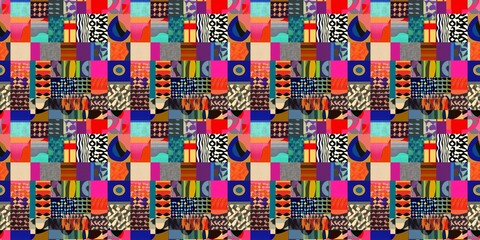 Fototapeta premium Collage pattern with a mixed-media, artistic design. seamless background pattern
