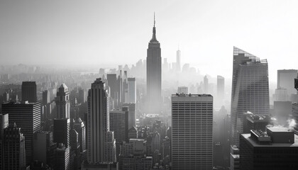 Obraz premium A black-and-white photo of a famous city skyline or iconic landmark, evoking a timeless, classic look