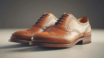 A pair of brown leather brogue shoes with lace-up closures.
