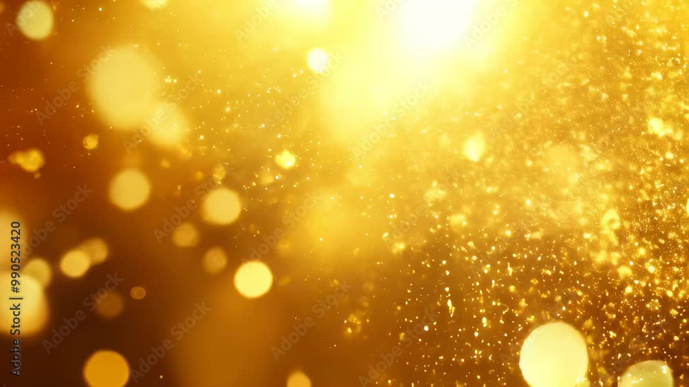 Poster golden bokeh effect with shimmering light particles creating a warm, festive atmosphere during a cel