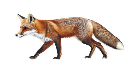 Obraz premium A red fox walks on a white background.