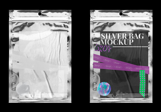 Stationery Flatlay Wrinkled Poster Plastic Zip Bag Mockup