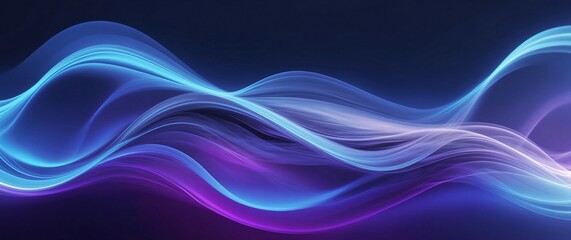 Fototapeta premium Vibrant abstract background with flowing light trails in shades of blue and purple. Sense of motion against a dark backdrop. Fluid flowing curves waves and dynamic energy header wallpaper design.
