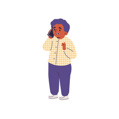 Vector illustration on a white background with a little boy talking on the phone