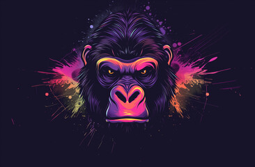 A captivating vector illustration of an angry gorilla face, featuring vibrant colors and bold lines to create a visually striking design against the dark background