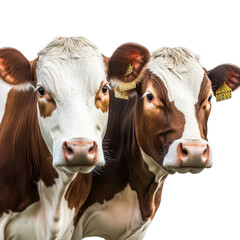 A realistic photo of two cows standing side by side,