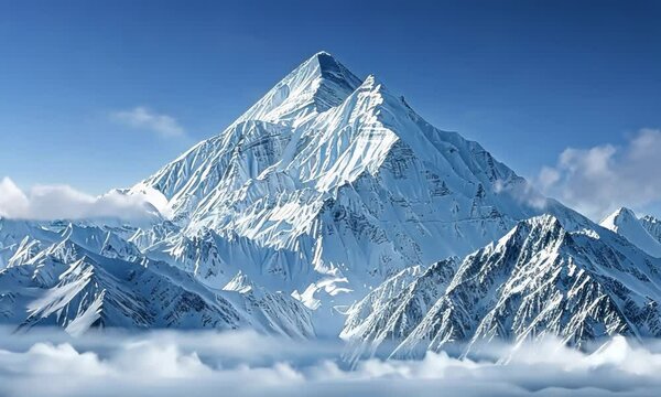 A mountain range covered in snow with a large mountain in the background Video