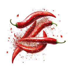 Red chili peppers exploding in a vector illustration on a Transparent background.