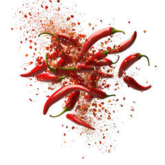 Red chili peppers exploding in a vector illustration on a Transparent background.