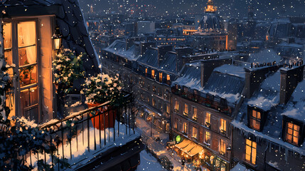 Obraz premium Stunning Rooftops of Europe – Anime Manga Illustration