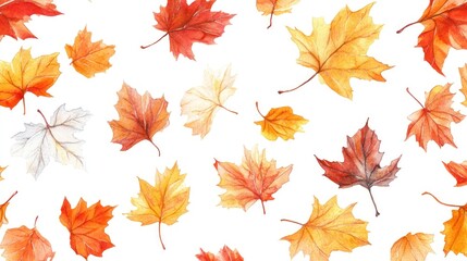 Fototapeta premium Watercolor painting of autumn leaves with various shades of yellow and orange.