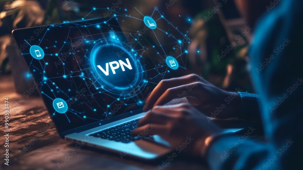 Poster vpn private network technology secure connection cyber security background.