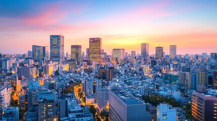 Fototapeta premium A beautiful panoramic view of the Tokyo skyline at sunset.