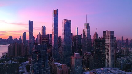 Fototapeta premium An aerial view of New York City at sunset.