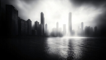 Obraz premium A black-and-white photo of a famous city skyline or iconic landmark, evoking a timeless, classic look
