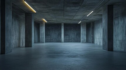 large Empty industrial Modern Dark Concrete a little bit Grunge Underground Room
