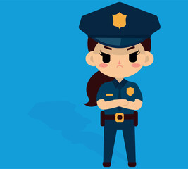 Cute police woman with angry expression, illustration