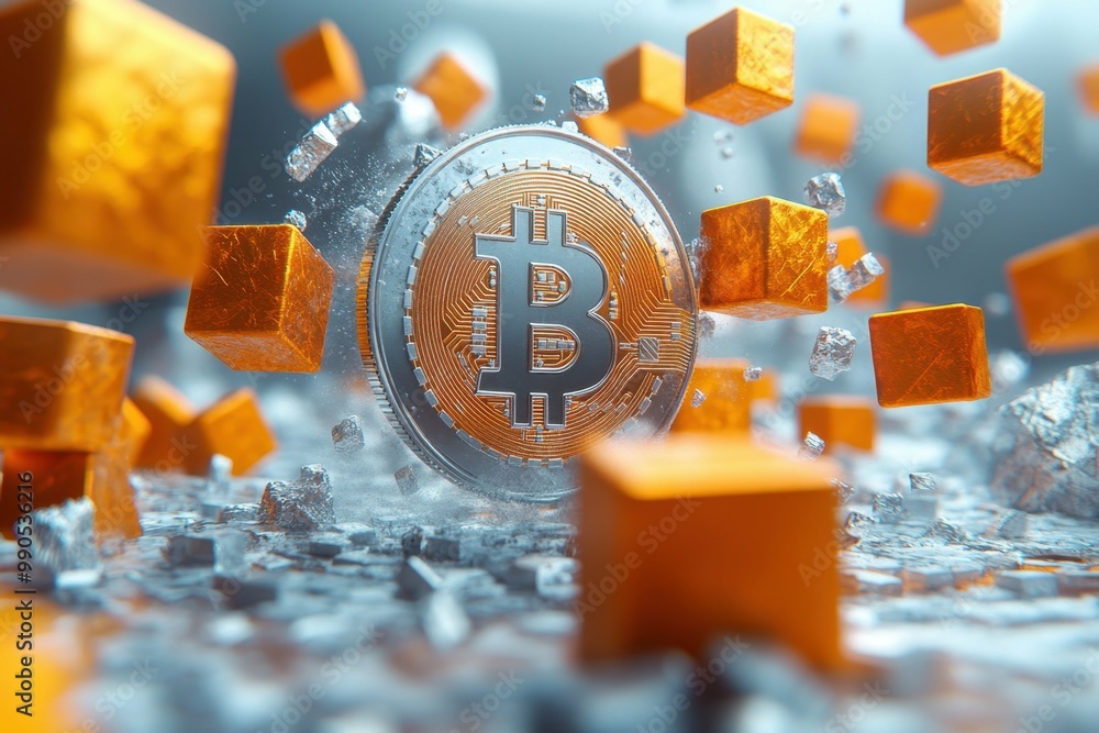 Poster a digital coin surrounded by interconnected gears symbolizing the mechanics of blockchain technology